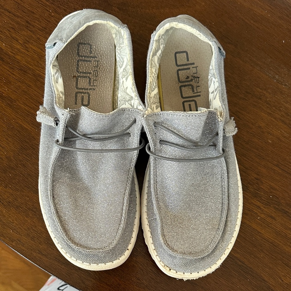 Hey Dude Women's Light Gray Canvas Slip-On Loafers